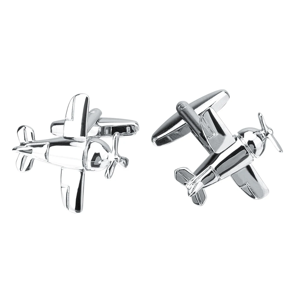 Phenovo Silver Brass Bomber Airplane Aircraft Shape Cufflinks Mens Chic Cuff Links stylish aircraft shape Tie Clips Jewelry