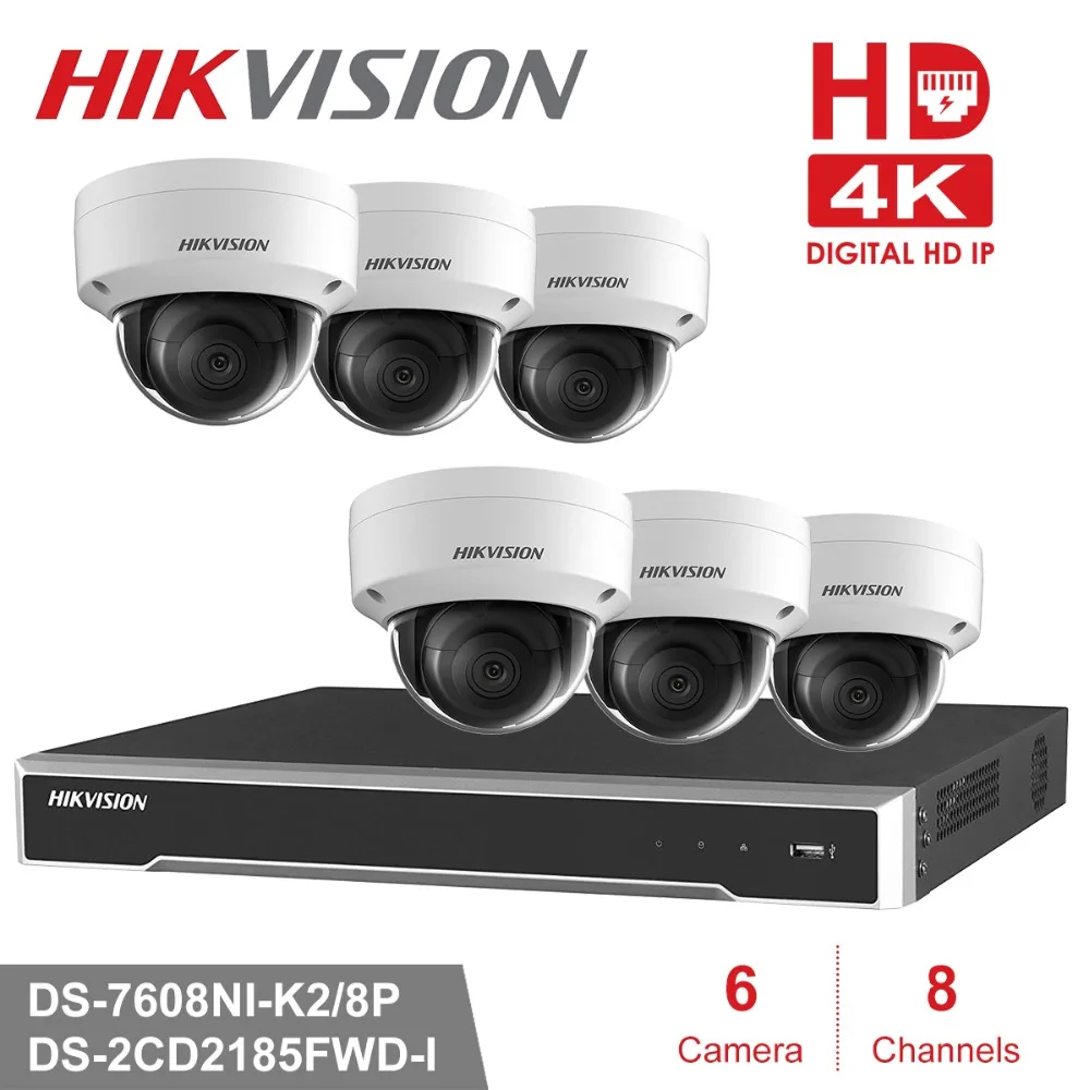 Hikvision 8CH комплект видеонаблюдения 8MP система безопасности камера POE NVR 4K выход 8 шт
