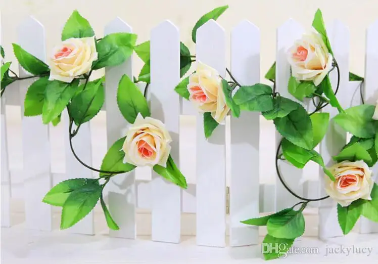 2.4 м удлиненные искусственного шелка обжима розы с цветочной Глициния Гирлянда Свадебные Домашний декор из ротанга