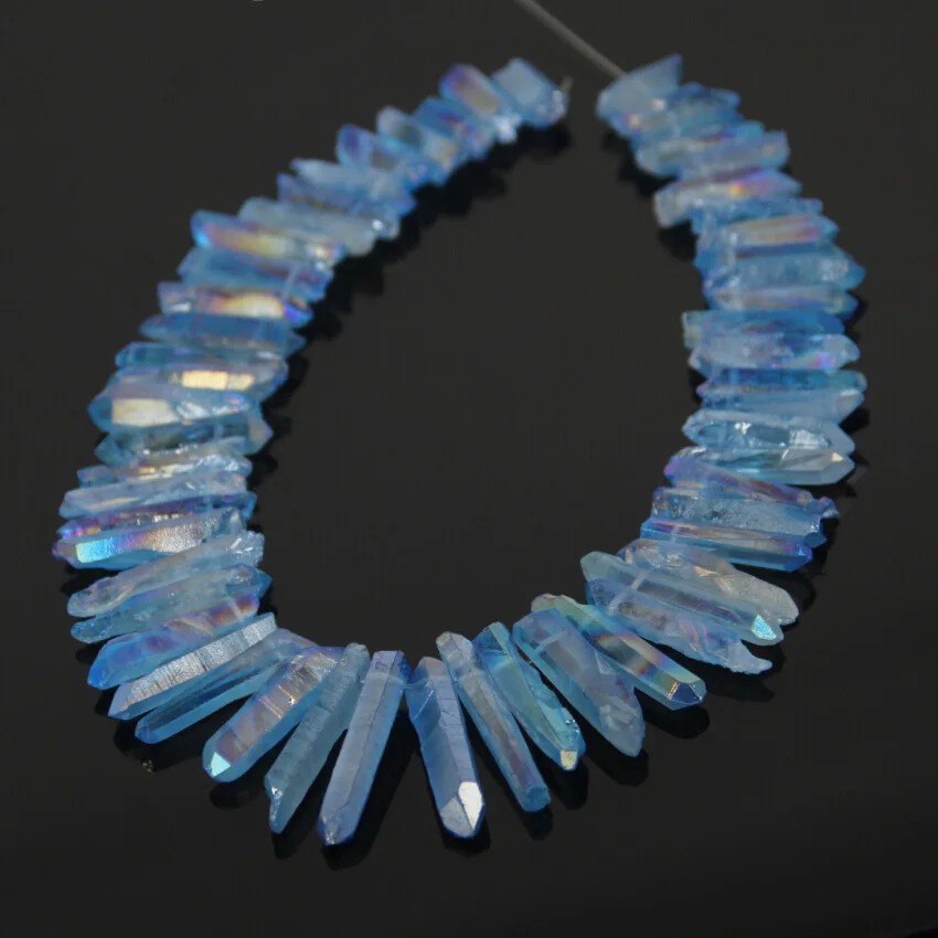 

Natural Blue Titanium Graduated Top Drilled Stick Point Necklace Strand,Rough Raw Crystals Dagger Tusk Spike Beads Pendants Bulk