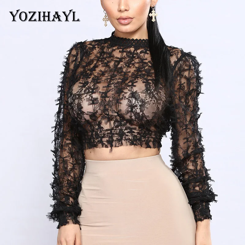 Yozihayl 2018 женская сексуальная клубная блузка с длинным рукавом Прозрачные
