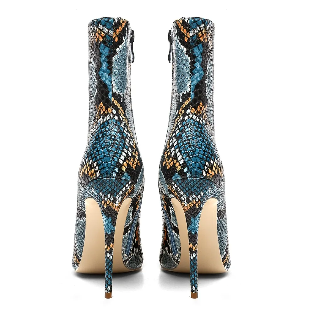ARQA/Модные женские ботильоны со змеиным узором; теплые женские ботинки на высоком каблуке с подкладкой из короткого плюша; zapatos de mujer botas