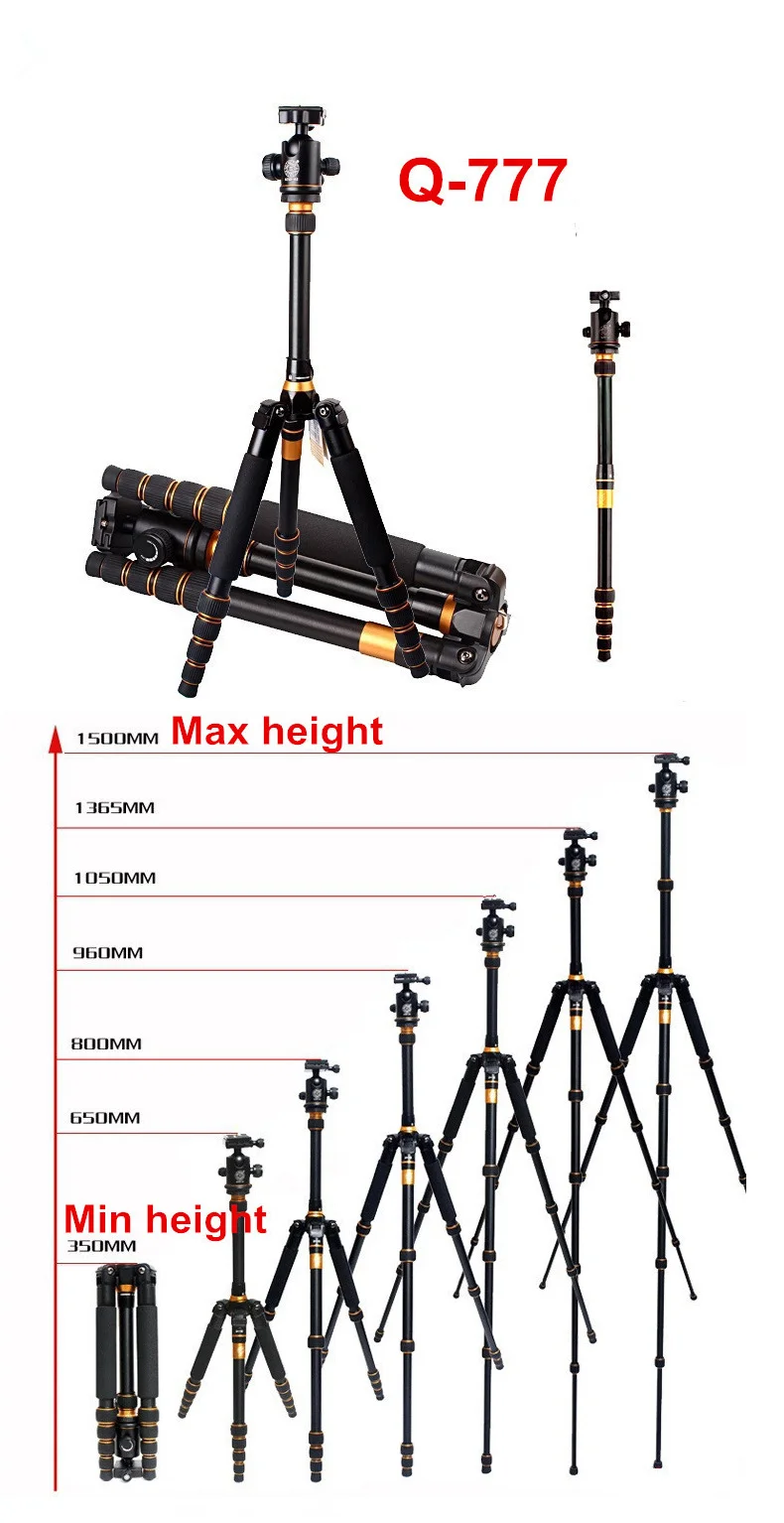150 см Q777 штатив из алюминиевого сплава монопод профессиональная фотокамера штатив с шаровой головкой для путешествий DHL