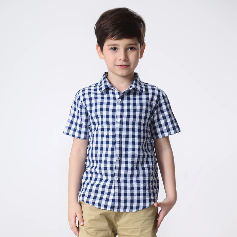 2018 summer boys clothes plaid shirts turn down collar cotton casual