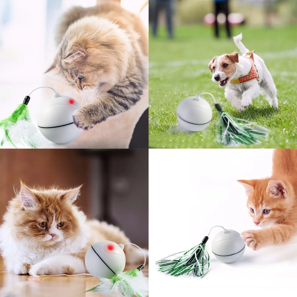 USB перезаряжаемая бегающая вращасветодио дный ющаяся светодиодная кошка шар перо кошка Chaser Rolling Ball интерактивная игрушка котенок домашней