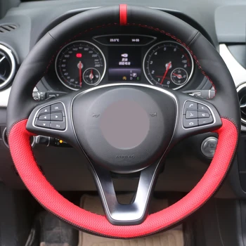 

Black Leather Red Leather Red Marker Car Steering Wheel Cover for Mercedes-Benz C180 C200 C260 C300 B200 E200 E300 CLS260 CLS300