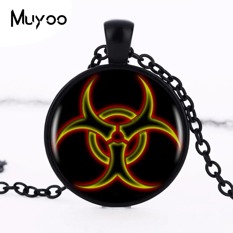 women jewelry Biohazard Pendant Necklace Charm Vintage Round Black Chain Pendant Necklace Women Jewelry Men Dress Accessories HZ1