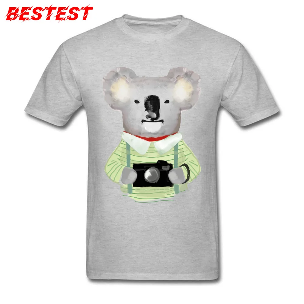 2018 Fashion Adult T Shirt Round Collar Short Sleeve 100% Cotton Funny Tops T Shirt Gift Tops & Tees Drop Shipping Koala bear in clothes watercolor animal art grey