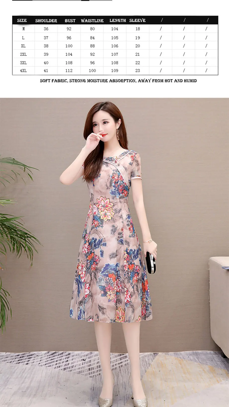 Летнее платье lmpasted Cheongsam PlusSize платье Элегантное Цветочное платье шифоновые платья для женщин похудение возраст платья