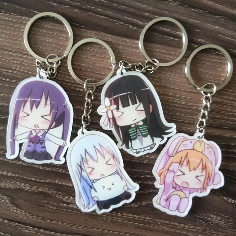 

4pcs/set Anime Keychain Gochuumon wa usagi desu ka loli kafuu chino Is the Order a Rabbit Chino Keychain Keyings Pendants