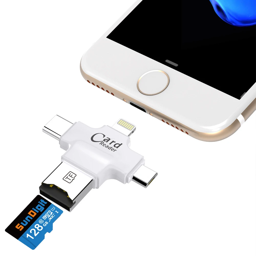 Высокое качество 4 в 1 TF Card Reader Тип-C/Lightning/Micro USB Micro SD Card Reader для macBook смартфон Планшеты PC OTG адаптер