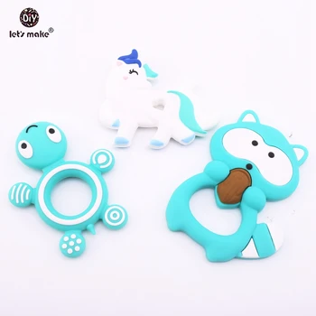 

Let's Make 3PCS PBA Free Silicone Tortoise Unicorn Raccoon Natural Eco-friendly Silicone Teether Nursing Necklace DIY Teethers