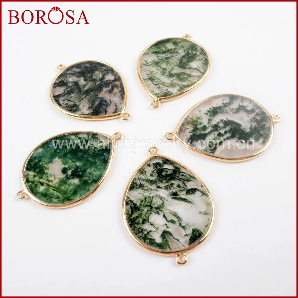 BOROSA Высокое качество 10 шт Золото Цвет падение моховые Агаты соединитель двойные