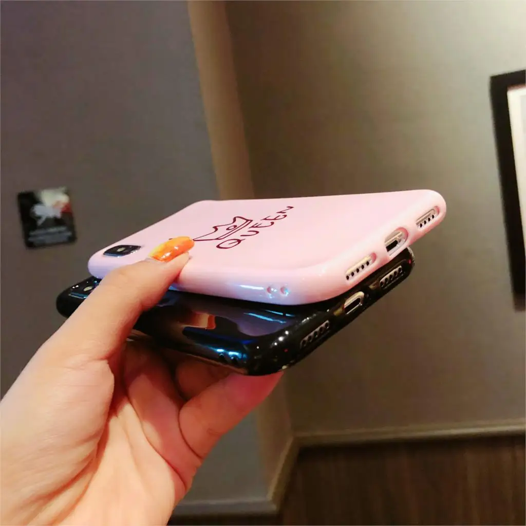 Glossy Crown Phone Case For iphone X Case For iphone 7 Plus 6 6S 8 Plus Cute Letter KING QUEEN Soft TPU Couples Back Cover