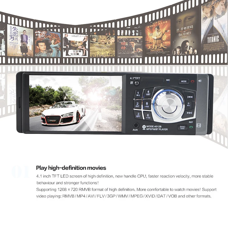 1Din Central Multimidia Multimedia Auto One 1 Din 4.1'' HD 1080P Screen Bluetooth Radio MP3 MP5 Music Video Player Car Autoradio