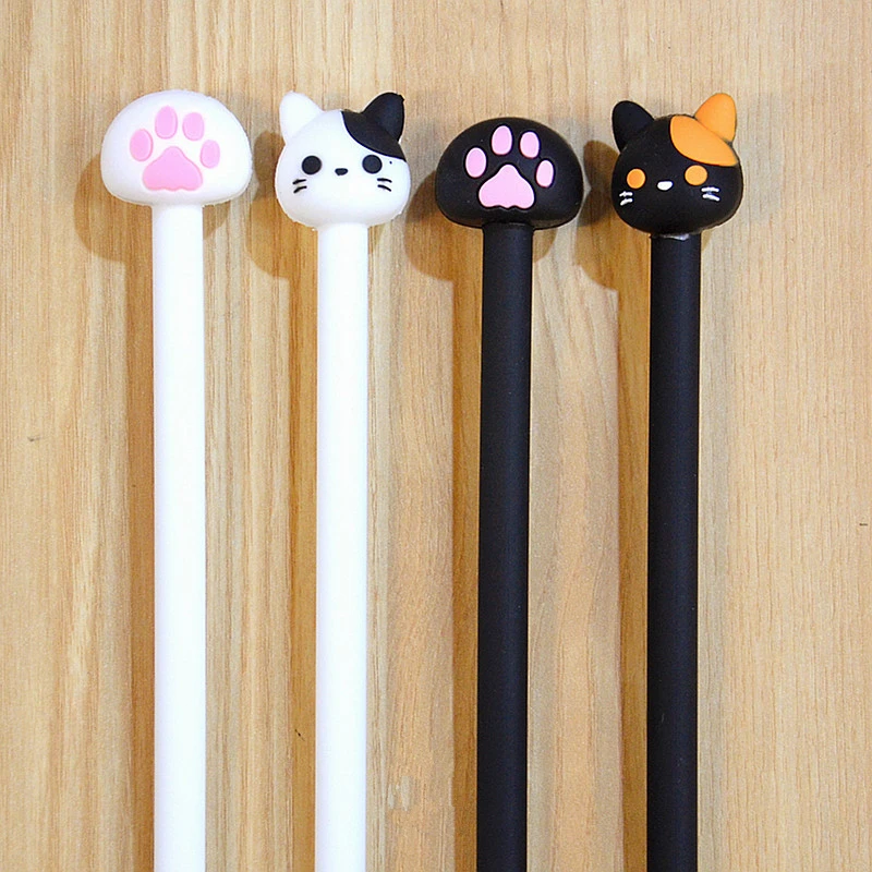 

2PCs/Lot Novelty Hot Fashion Cartoon Cute Meow Paw Cat Black And White Gel Pen Ink Marker Pen School Office Supply Gift E0660