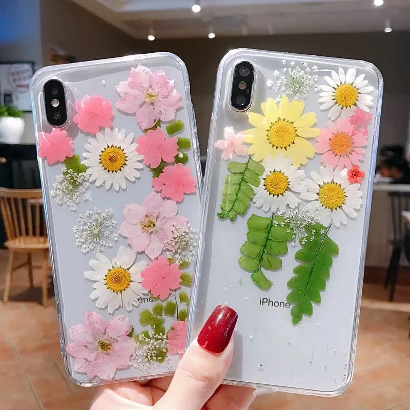 

Tfshining Luxury Handmade Dried Real Flowers Pressed Phone Case For iPhone X XR XS Max 6 6S 7 8 Plus Cases TPU Back Cover Fundas