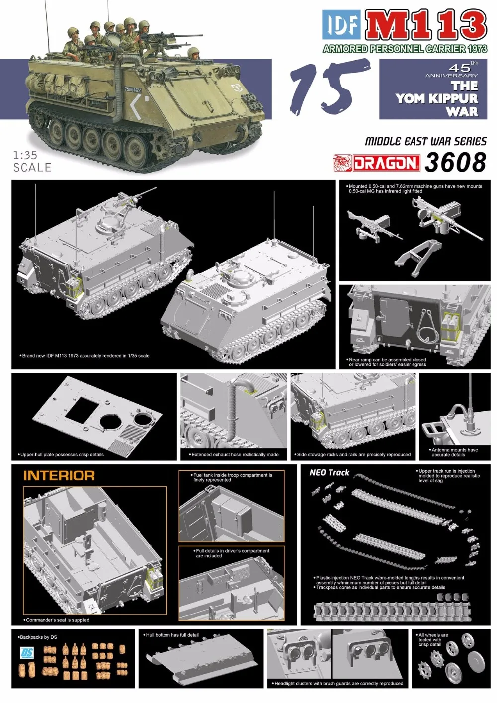 Armored Carrier DRAGON 3608 1/35 IDF M113-Yom Kippur War 1973-Scale модельный комплект