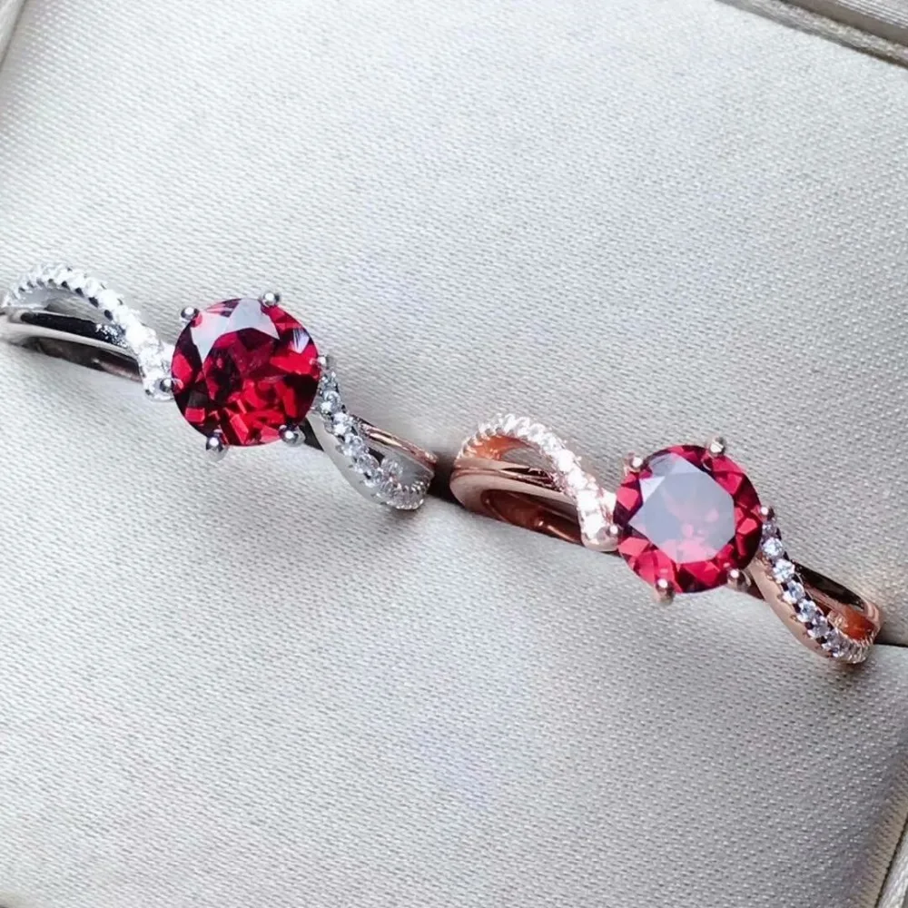 

SHILOVEM 925 silver real natural garnet rings open classic wholesale Fine women gift NEW wedding plant 6*6 lj060613agsm