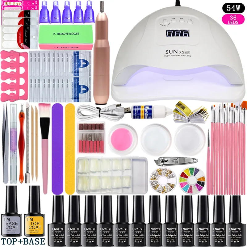

Nail Kit Electric Manicure Handle Acrylic Nail Set 36w/48w/54w Led Lamp Nails Builder 12 Color Gel Polish Kit Manicure