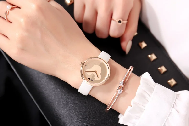 Disney бренд Подарочная коробка Микки Маус женские часы нержавеющая сталь кожа Дамы розовое золото кварцевые часы водонепроница
