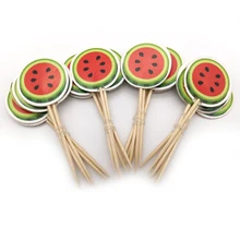 Kids Girls Boys Favors Happy Baby Shower Decoration Birthday Party Watermelon Design Cupcake Cake Toppers With Sticks 24pcs/pack
