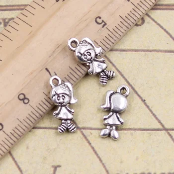 

40pcs Charms Lovely Girl 15x7mm Tibetan Pendants Antique Jewelry Making DIY Handmade Craft For Bracelet Necklace
