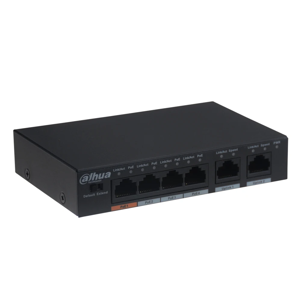 Dahua 4 порта PoE коммутатор DH-S1500C-4ET2ET-DPWR 4CH Ethernet переключатель питания Поддержка 802.3af 802.3at POE источник питания 100 Мбит/с