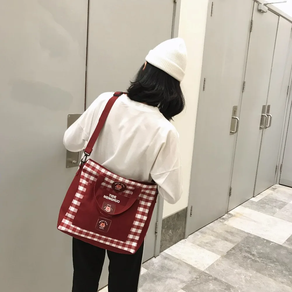 Menghuo New Animal pattern Canvas Messenger Bag Girls Single Shoulder Bag Crossbody Bag Women Female lattice Bags Bolsa Feminina (28)