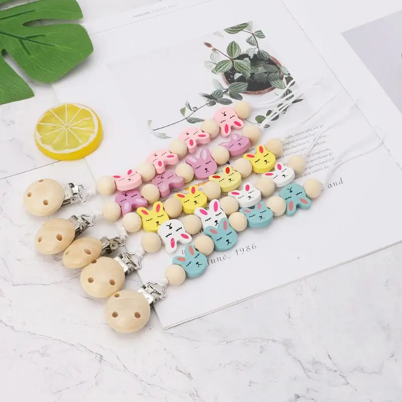 

Pacifier Chain Baby Teether Soother Holder Natural Wood Cute Beads Clip Support Nipple Strap Hanging Anti Fall Nursing Care