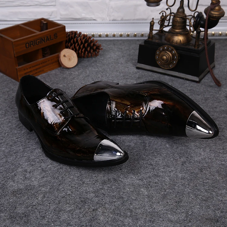 

Black Metal Pointed Toe Mens Dress Shoes Genuine Leather Men Shoes Formal Men Oxford Zapatos Hombre Sequined Wedding Shoes Men