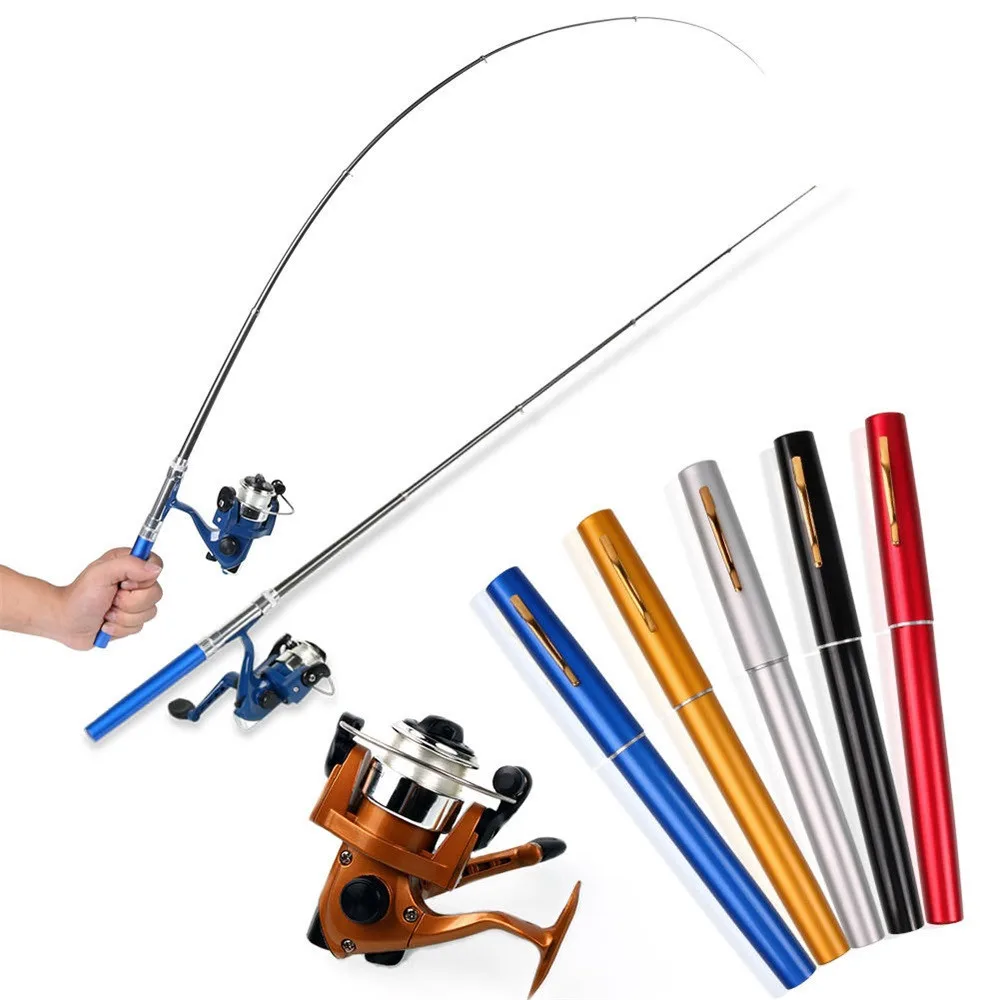 

Mini Portable Pocket Fish Pen Shape Aluminum Alloy Fishing Rod Pole Reel 2017 Multicolor Fishing tool