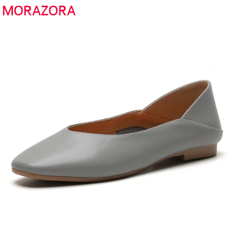 

MORAZORA 2018 newest genuine leather shoes woman round toe shallow spring summer Single shoes solid colors casual flat shoes