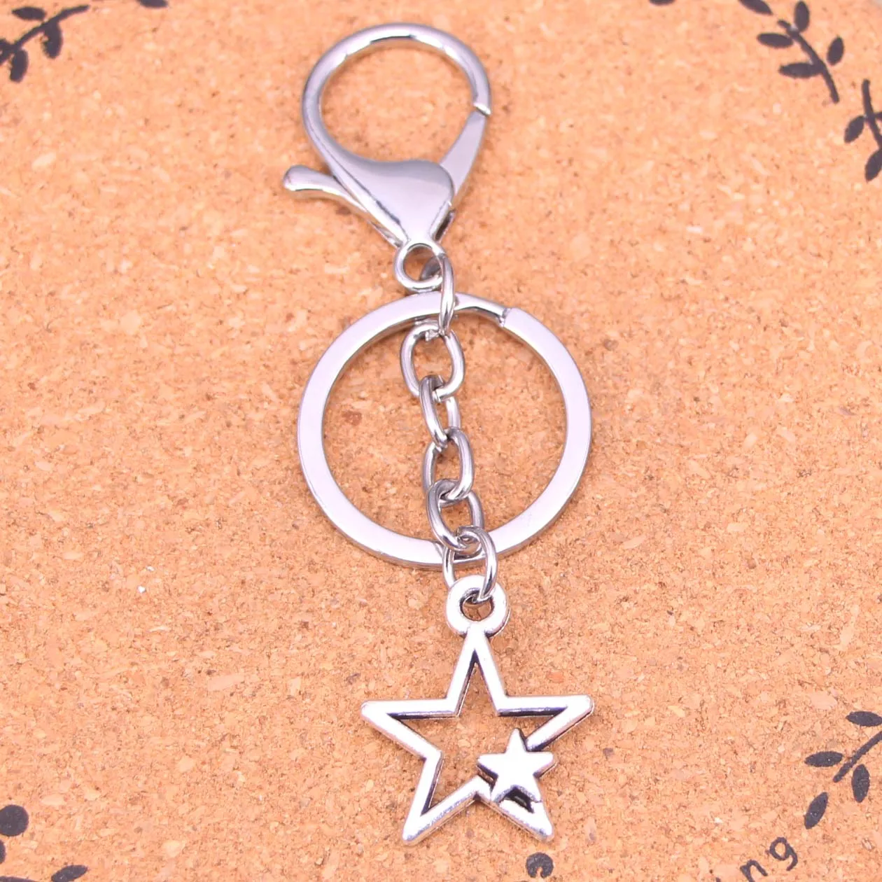 New Fashion Silver Color Alloy Metal Pendant hollow double star Key Chain Key Ring Gift For Car