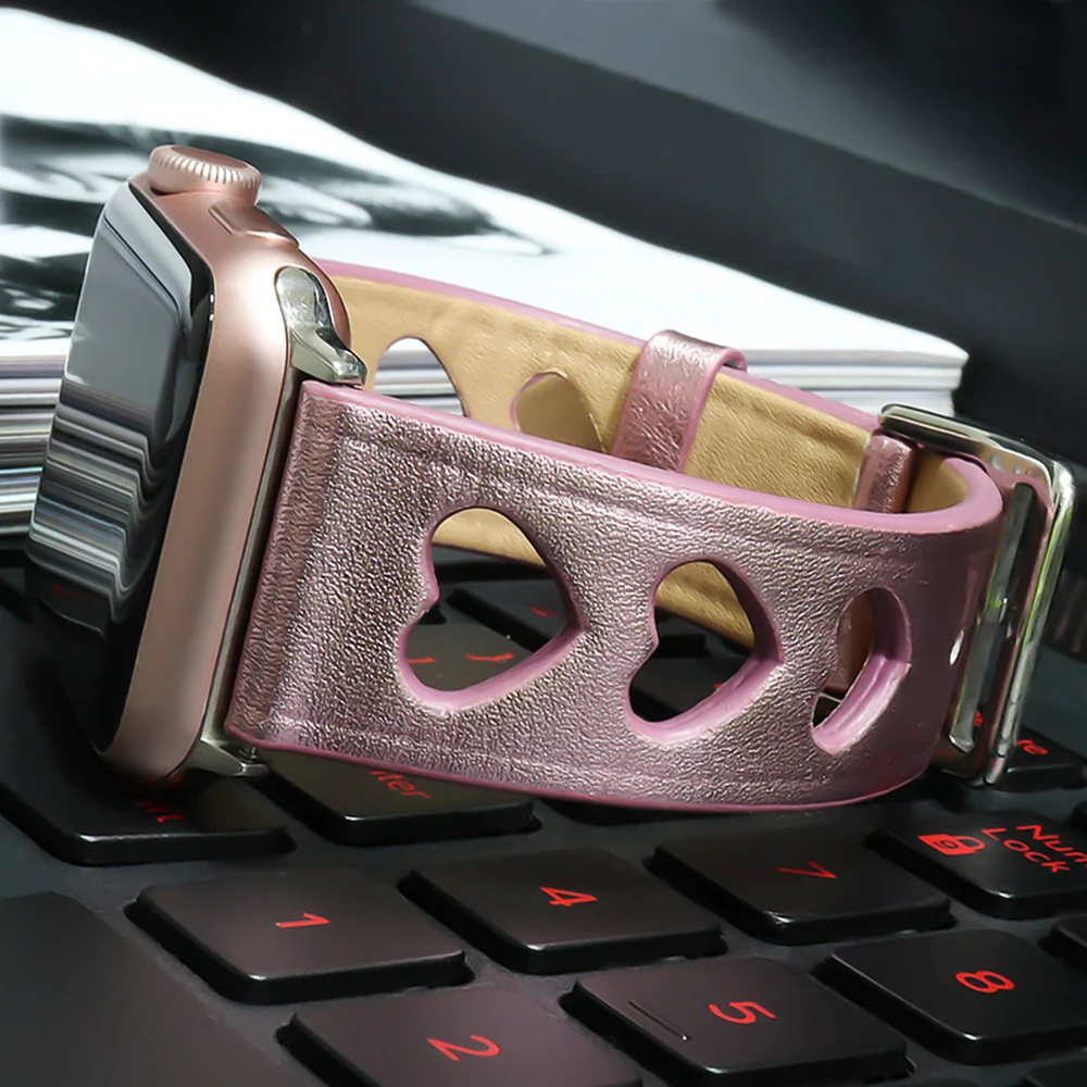 

Women Heart-shaped Leather watch band for Apple watch 38mm/42mm/40mm/44mm Single Tour sport strap for iwatch series 4/3/2/1