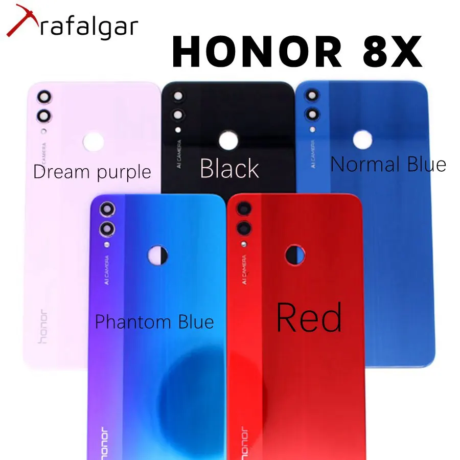 Для Honor 8X крышка батареи Задняя стеклянная дверь Корпус чехол Задняя панель с объективом камеры для HUAWEI Honor 8X крышка батареи+ клей