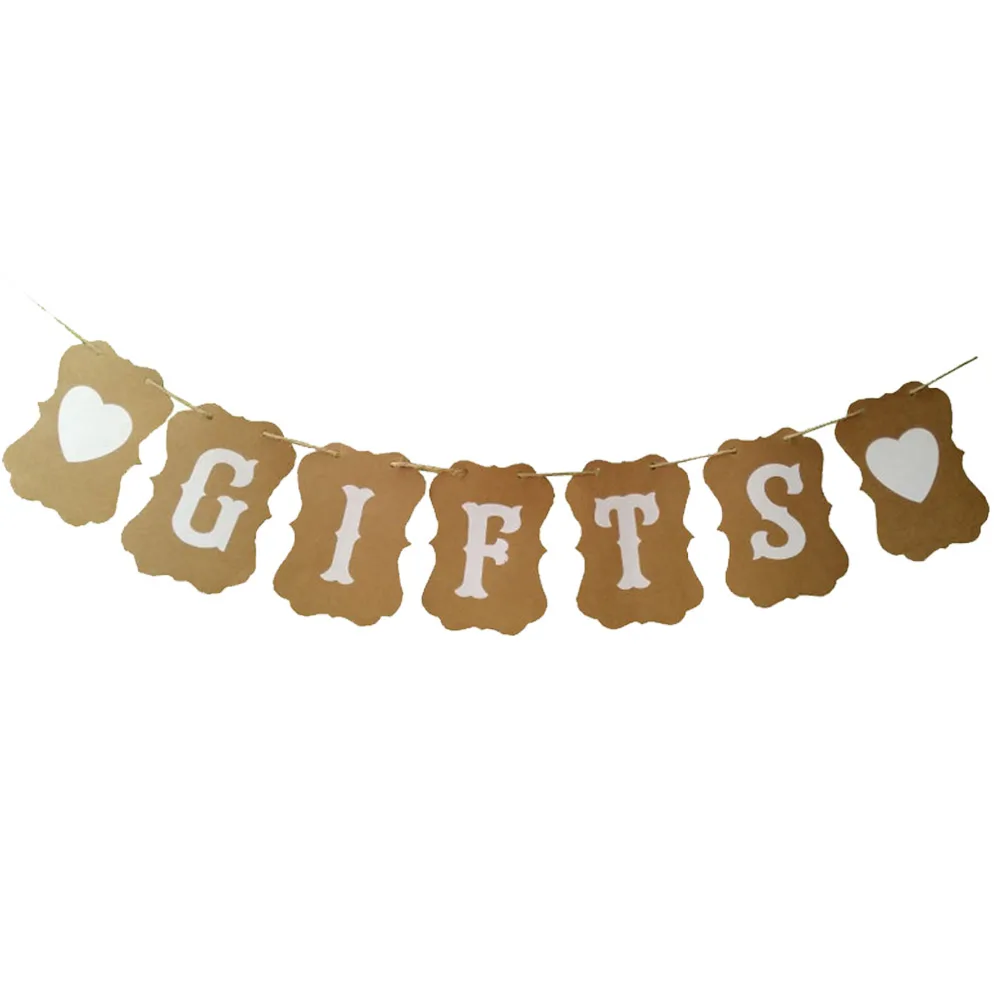 

1x Letters GIFTS Pull Flag Wedding Holiday Party Banner Venue Decoration Kraft Paper Creative Wedding Pull Flower