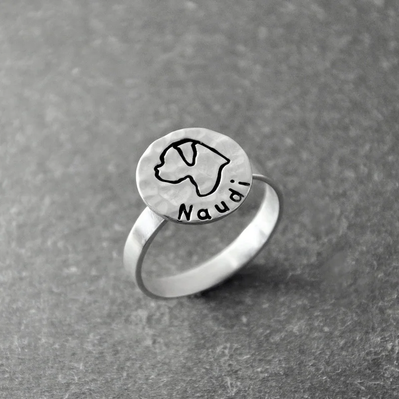 

Boxer ring, Engravable Ring, Custom Engraving, Silver Dog Ring, Personalized dog name , hammered animal ring