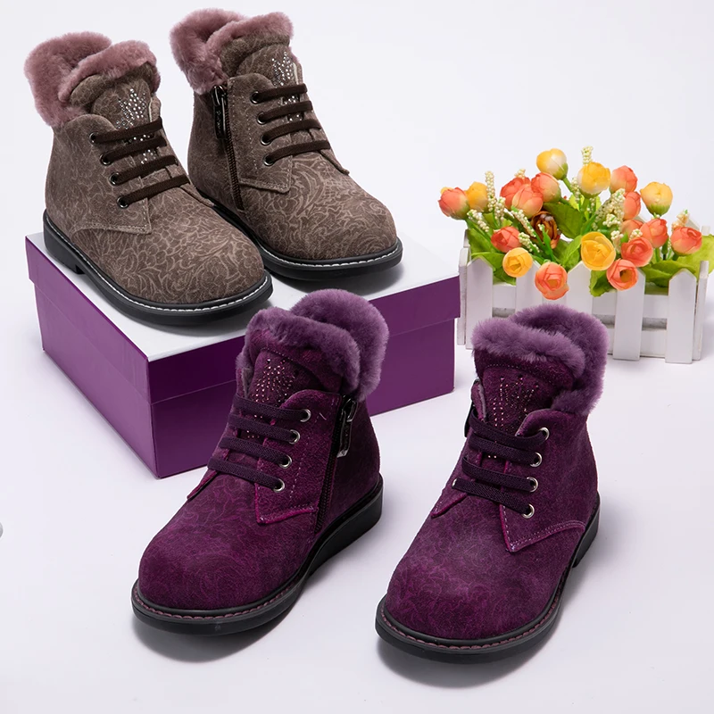 Princepard зима натуральный мех ортопедическая обувь для девочек 23-28 размер ортопедические ботинки для детей подошва TPR