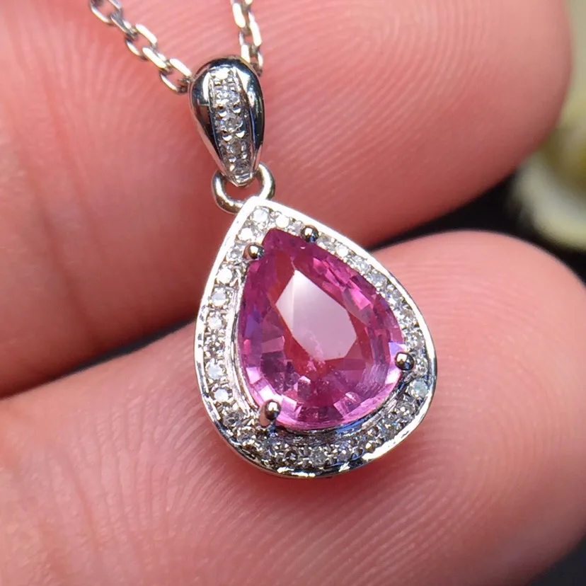 

Fine Jewelry Customized Size Real 18K White Gold AU750 100% Natural Pink Sapphire 1.16ct Gemstones Pendants for Women Necklace
