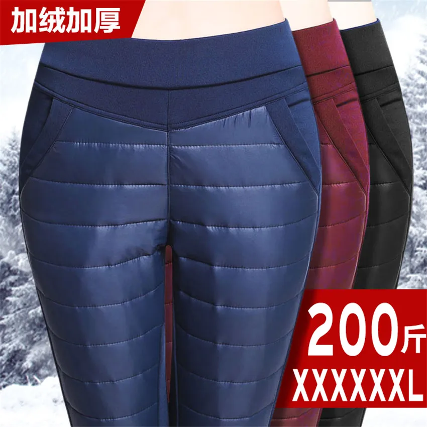 

New Plus Size Winter Women Pants Lady Casual Outwear Female High Waist Velvet Thick Warm Down Cotton Trousers Pencil Pant WZ116