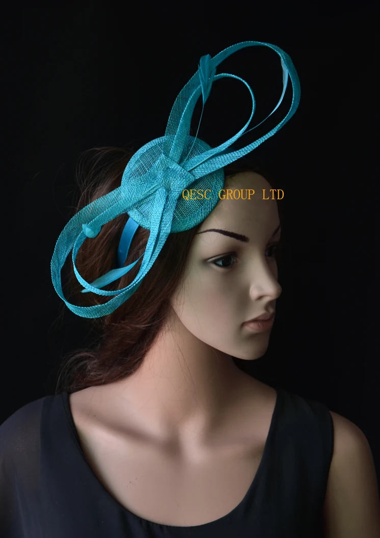 Turquoise blue sinamay fascinator with 