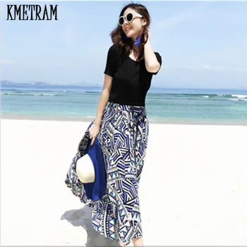

KMETRAM 2020 Fashion Floral Print Summer Long Maxi Dress Women Causal Dress Two Pieces Of Beach Party Dresses Vestidos HH735