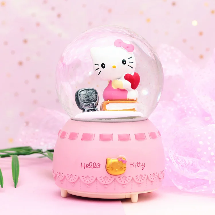 Рисунок «Hello Kitty» Автоматическая таяния снега с подсветкой светящиеся музыкальная шкатулка в виде хрустального шара Креативные Детский подарок домашний декор Подарочная музыкальная шкатулка Рождество - Цвет: KT sitting