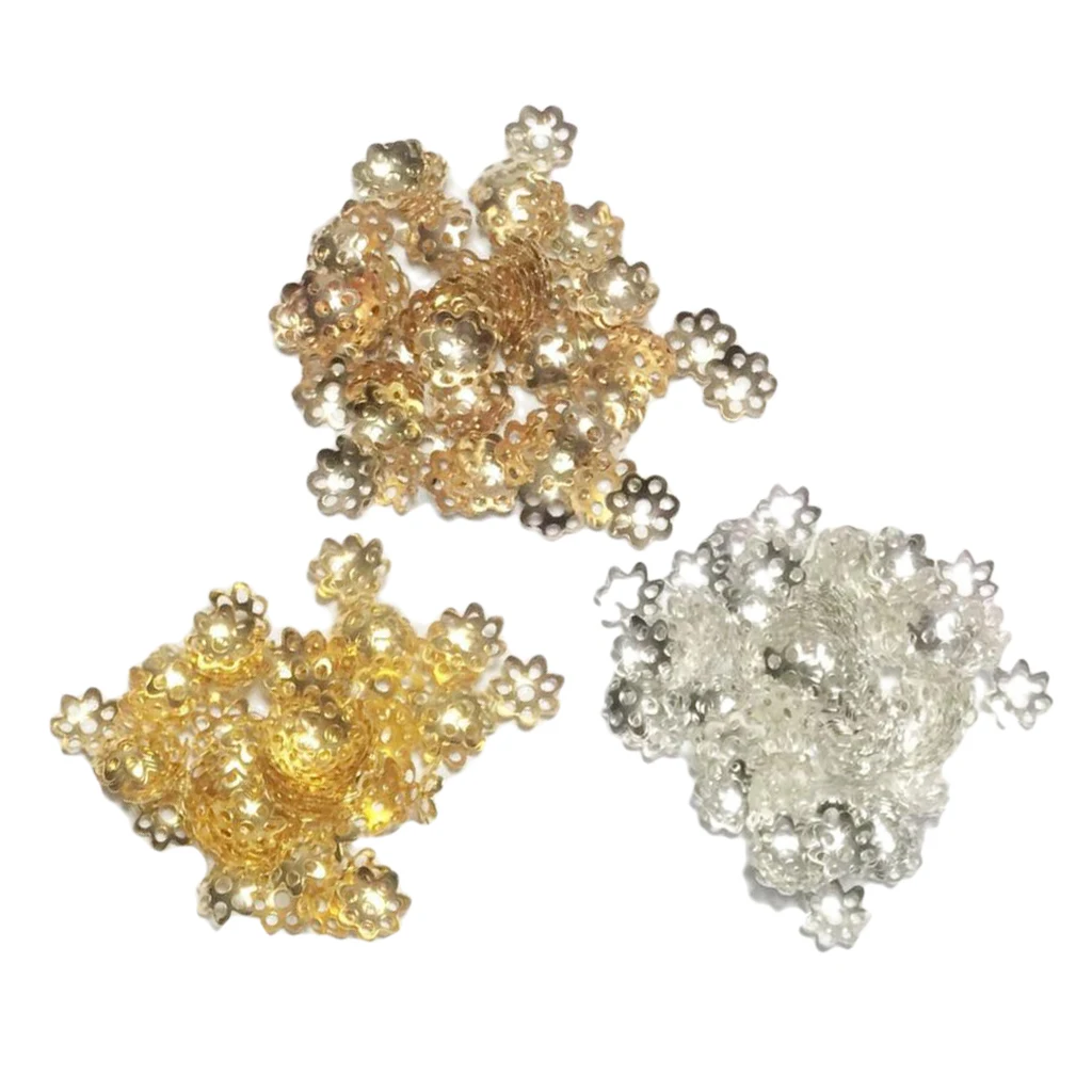 900 Pieces Assorted Color Metal Filigree Flower Bead Caps Jewelry Making Findings Accessories for Beading DIY Crafts 8mm