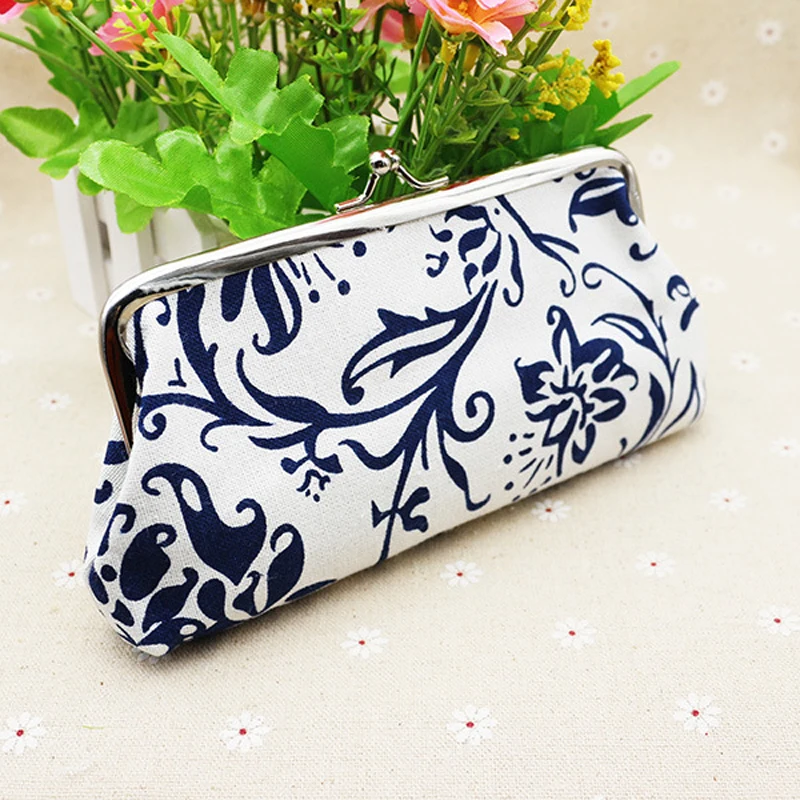 

Buckle canvas wallet ladies print clutch bag portable 5 inch mobile phone bag purse national wind simple