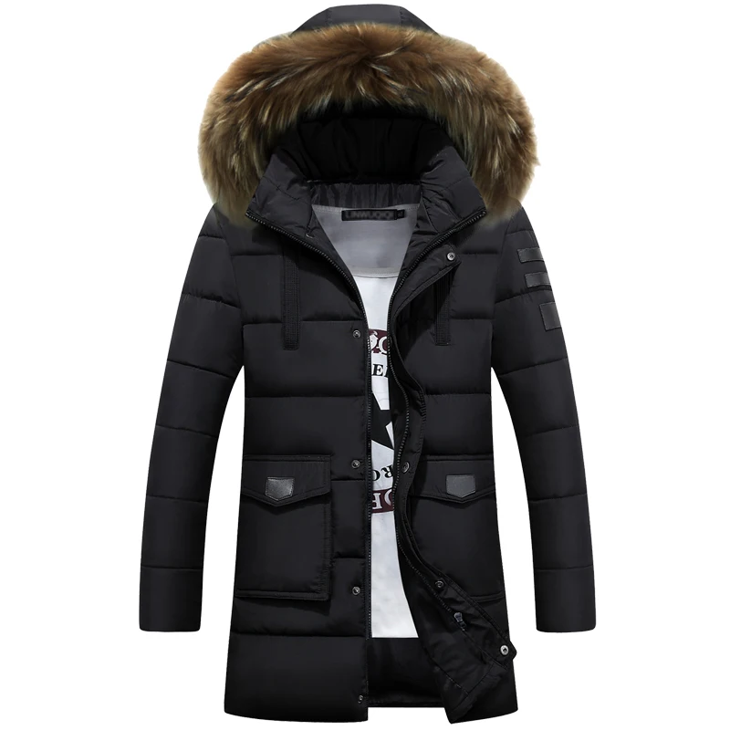 Raccoon Dog Natural Fur 2016 New Winter Jacket Men Cotton Padded Parka Man Long Black Thick Warm Casual Hooded Male Jacket Coat