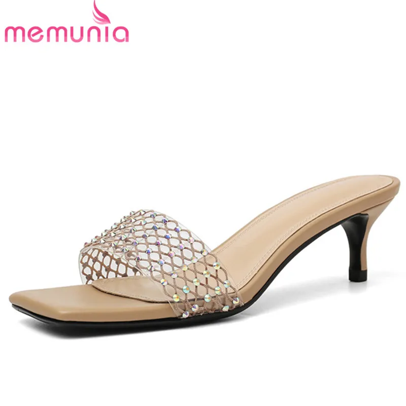 

MEMUNIA 2019 hot sale women sandals unique mesh Rhinestone sexy thin high heels sandals fashion party wedding shoes female