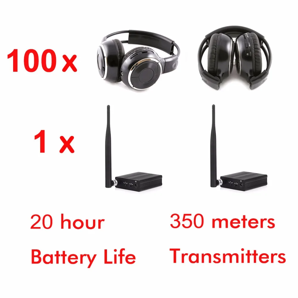  500m 3 - channel silent disco headphones package ( 100 foldable RF headphones and 1 transmitter)