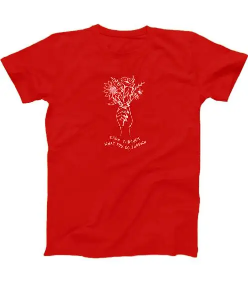 Футболка с положительными мыслями; летняя одежда с цветами; подарок для влюбленных пчел; футболка с цветочным принтом; винтажный топ для девочек - Цвет: red tee white text
